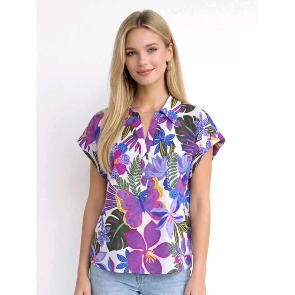 Sugarlips Evren Tropics Cory Collared Button Up Top Size L